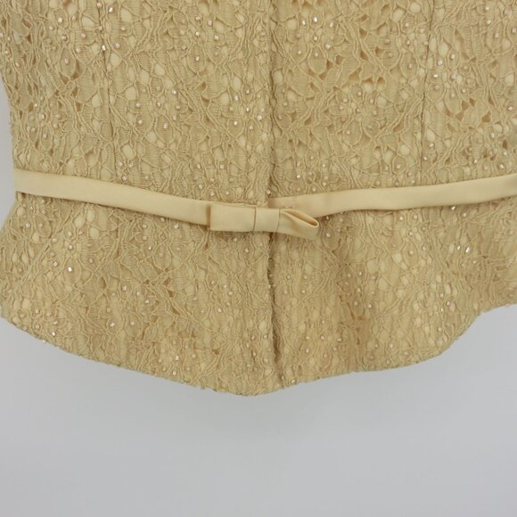 Y2K Womens 12 Juniors 11 Beige Yellow Beaded Corset Spaghetti Tank Top Shirt Bow - Picture 8 of 13